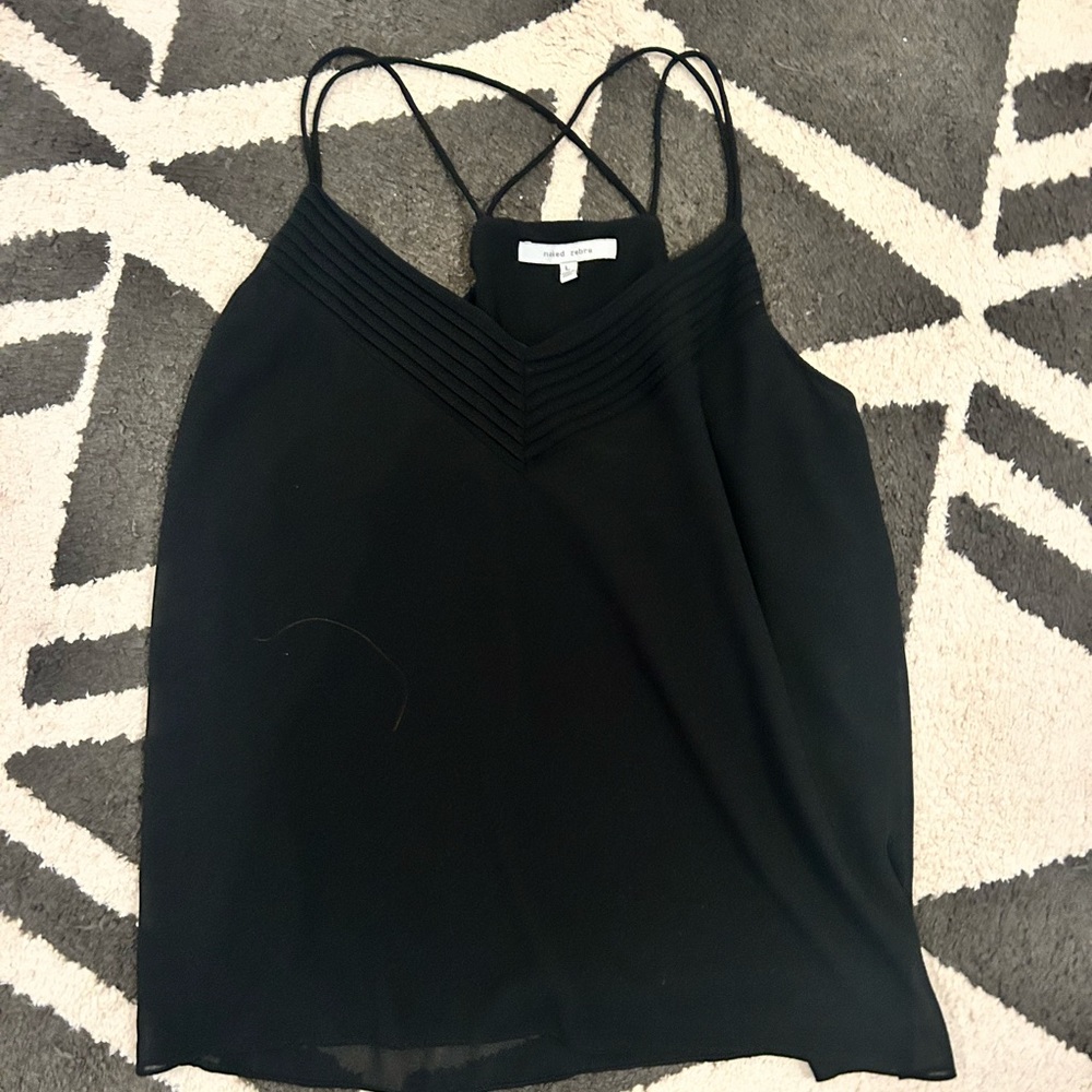 naked zebra black v neck strappy back blouse size large